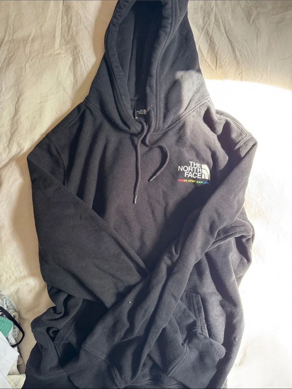 The North Face Black PRIDE Pullover Hoodie with Small White Logo and Rainbow